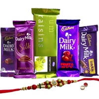 Attractive Selection of Chocolates from Cadburys with Rakhi Roli Tilak and Chawal