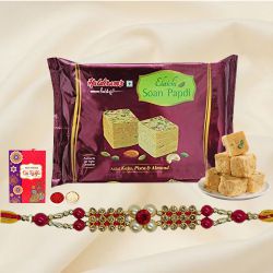 Delectable Soan Papdi from Haldirams with Rakhi, Roli Tilak and Chawal for your Brother on Rakhi Celebration