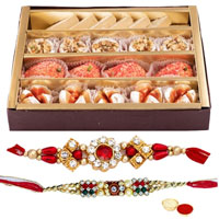 Refreshing Rakhi Selection Gift of Haldiram Assorted Sweets with Free Rakhi, Roli Tilak and Chawal