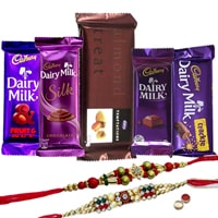 Delectable Raksha Bandhan Special Gift of Cadbury Chocolates Hamper with Free Rakhi Roli Tilak and Chawal