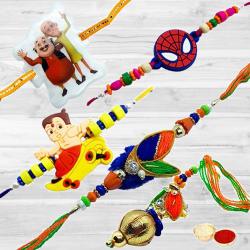 Designer Bhaiya, Bhabhi and Three Kids Rakhi with free Roli Tilak and Chawal on the Occasion of Rakhi