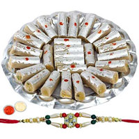 Yummy Gift Pack of Kaju Pista Roll from Haldiram with Free Rakhi, Roli Tilak and Chawal for this Rakhi Festival 