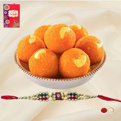 Breathtaking Arrangement of Free Decorative Rakhi, Roli Tilak and Chawal with Haldiram Pure Ghee Ladoo for this Rakhi Festival