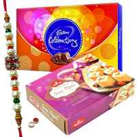 Wholesome Display of Haldiram Soan Papri and Cadbury Celebration Chocolates with Free Rakhi, Roli Tilak and Chawal for this Raksha Bandhan