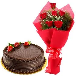 Book Red Roses N Chocolate Cake Online