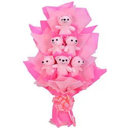 Delightful 6 Pink Teddies arranged in a Bouquet