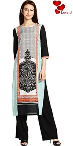 W Black Floral Print Straight Kurti | forum.iktva.sa