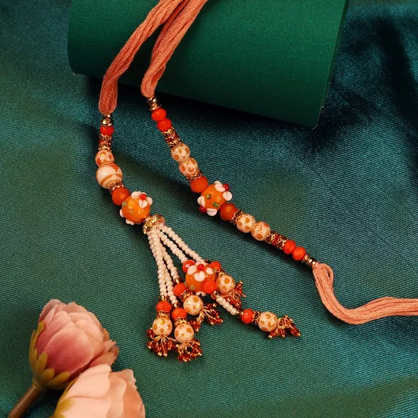 Exquisite Coral Stone Bhai Bhabhi Rakhi
