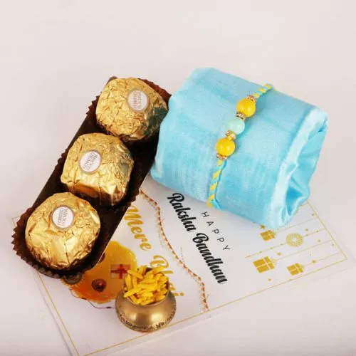 Fancy Rakhi, Free Roli Chawal and Rakhi Card with Ferrero Rocher