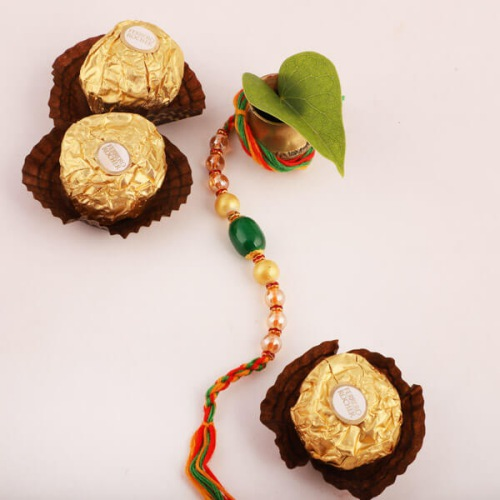 Astonishing Combo of Rakhi, Ferrero Chocolates, Free Roli Chawal and Rakhi Card