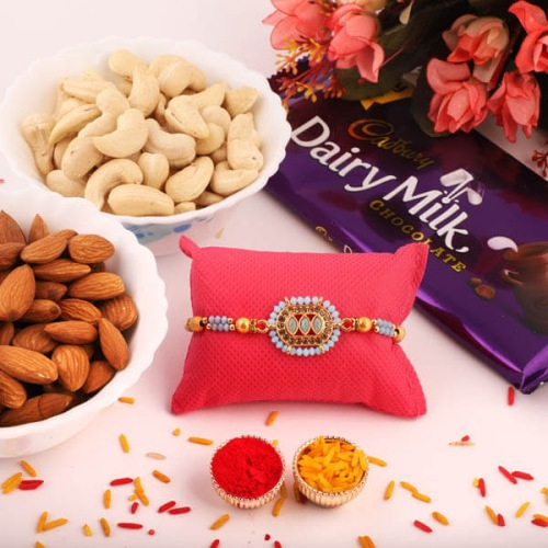 Attractive Rakhi with Chocolates and Dry Fruits