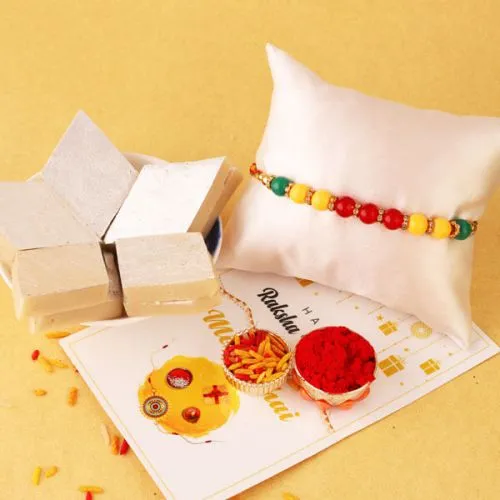 Charming Combo of Rakhi, Kaju Katli, Free Roli Chawal and Rakhi Card