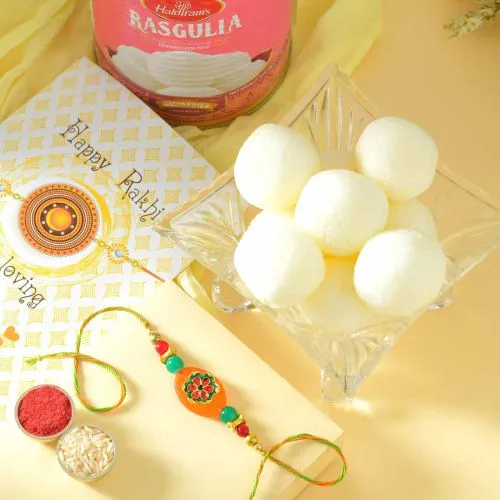 Yummy Rasgulla and Rakhi with Free Roli Chawal, Rakhi Card