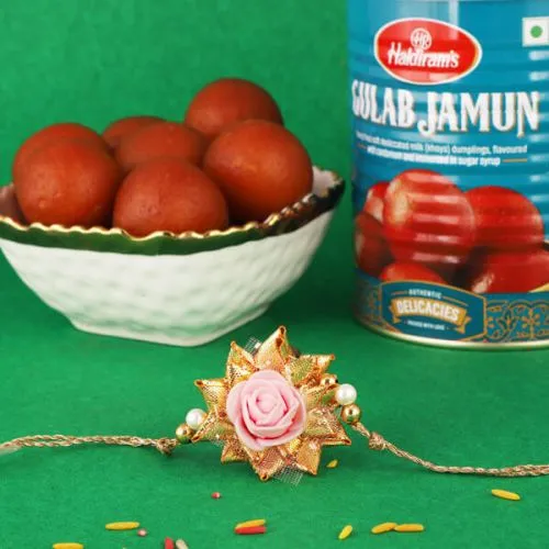 Enticing Gulabjamun with Rakhi, Free Roli Chawal and Wishes Card