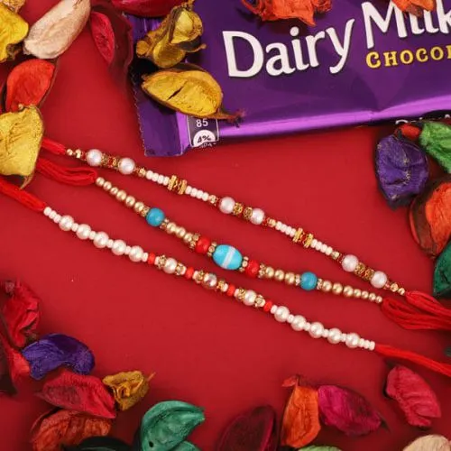 Classic Gift of 3 Rakhis, Cadbury Dairy Milk, Free Roli Tika N Card