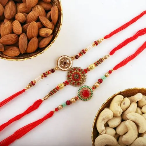 Crunchy Mixed Nuts with 3 Lovely Rakhis, Free Roli Chawal N Rakhi Card