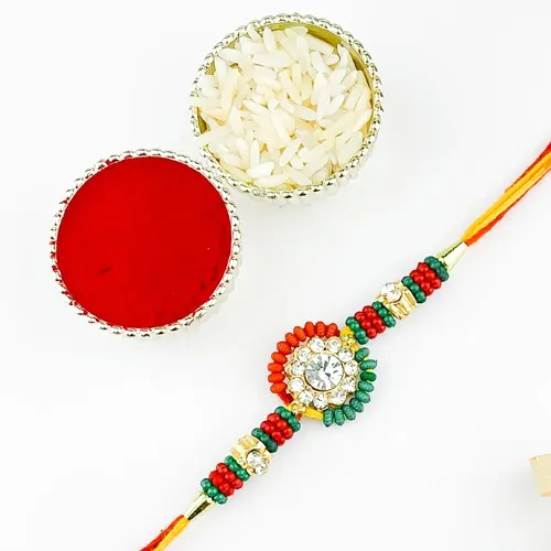 Exquisite Colored Beads Rakhi N Roli Chawal