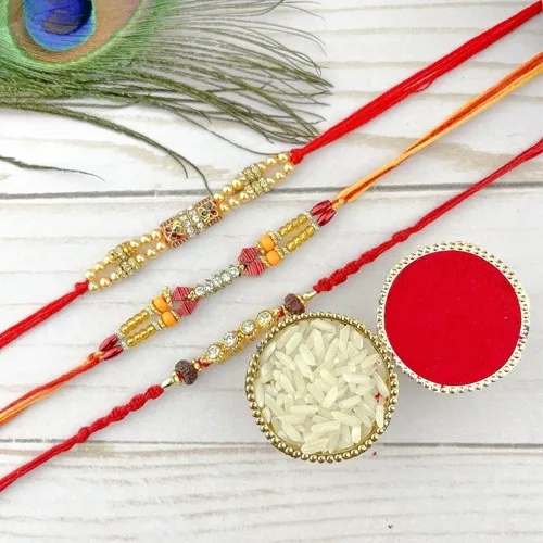 3 Traditional Rakhis with Stone n Beads Sequin