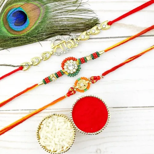 3 Set of Veera Rakhi with Stone N Beaded Wishes