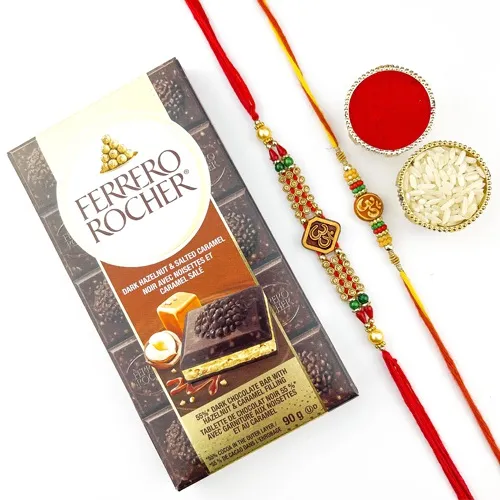 Pair Pure Blessing Om Rakhi with Ferrero Dark Hazelnut Bar