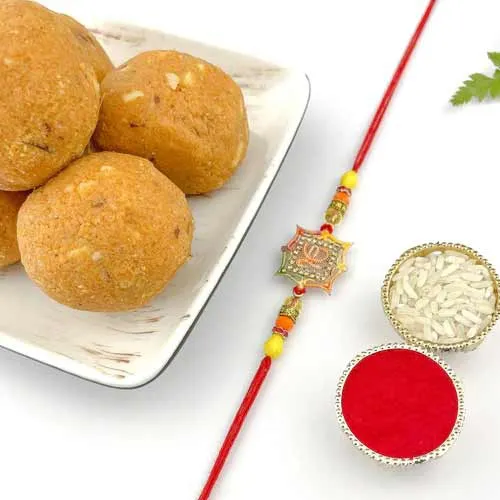 Ek Onkar Beads Rakhi with Besan Laddoo Treat