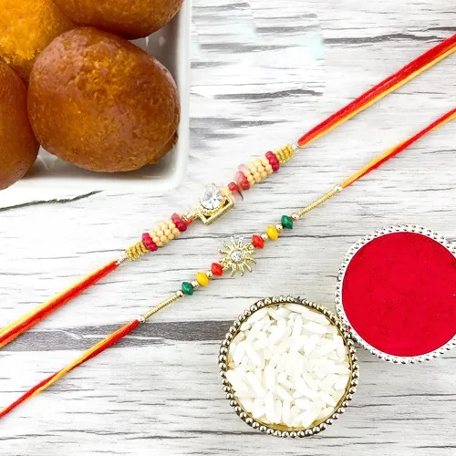 2 Antique Charm Rakhis with Groovy Gulabjamun