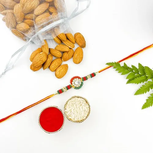 Floral Pattern Stone Rakhi with Almonds