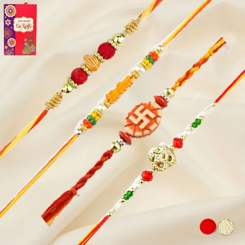 Treasured Combo - OM Swatik n Red Beads Rakhi