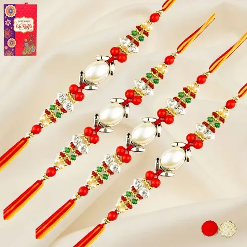 Exquisite Pearl Beads Rakhi for Four