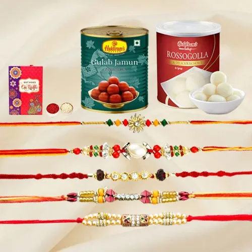Pearly Incredible Rakhi Sets with Sweets