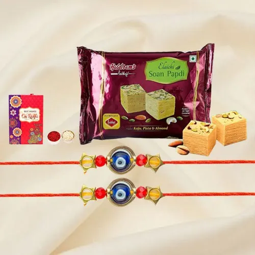 Charmer Blue Evil eye Rakhi n Soan platter