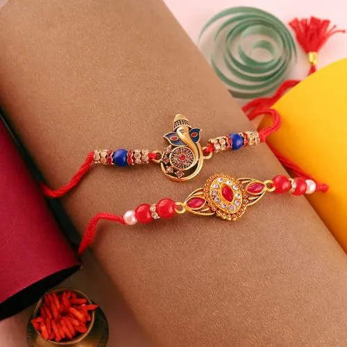 Bliss of Ganesha N Floral Rakhi Set