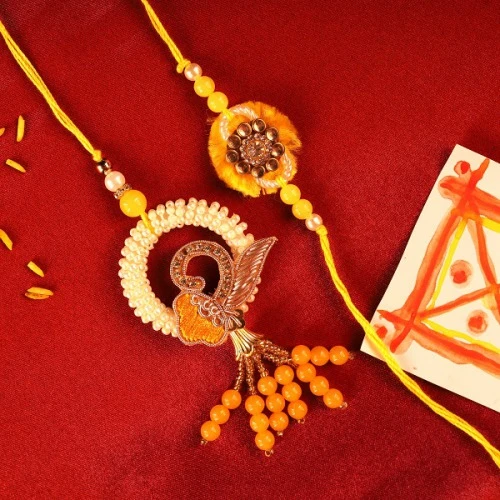 Couple Rakhi Lumba in Yellow Beads