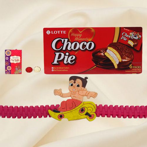 Delicious Choco Pie Box  with Sweet  free Kids Rakhi, Roli Tilak and Chawal