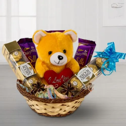 Send Chocolates N Teddy in a Basket