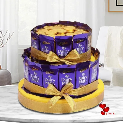 Amazing Tower Arrangement of Cadbury Dairy Milk with Gold Coin Chocolates