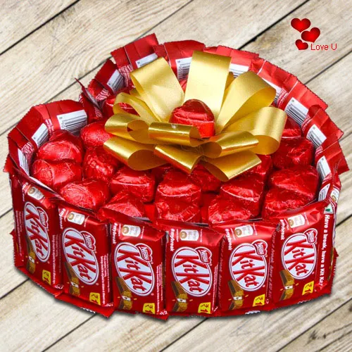 Indulgent Heart Shape Bouquet of Nestle Kitkat with Handmade Chocolates