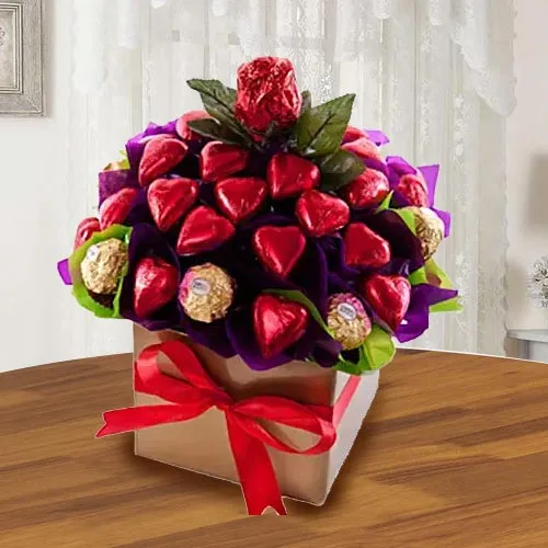 Remarkable Ferrero Rocher n Heart Shaped Hond-made Chocolates Arrangement