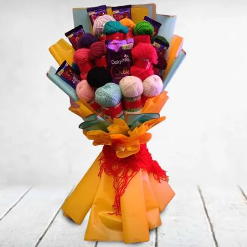 Order Online Bouquet of Knitting Wool n Cadbury Chocolates
