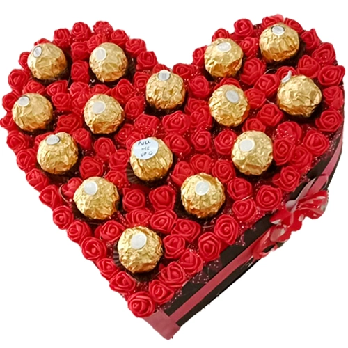 Ecstatic Heart Arrangement of Sapphire Hazelfills Chocolates on Roses