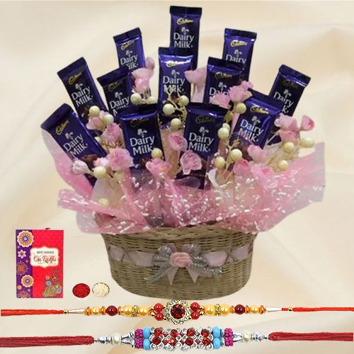 Sweet Memories Chocolates Gift Set with Free 2 Rakhis and Roli Tilak Chawal