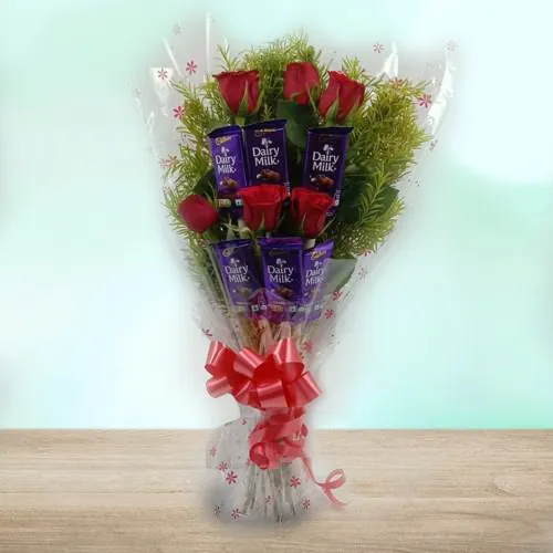 Special Bunch of Red Roses n Cadbury Dairy Milk Chocolate Bar