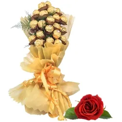 Marvelous Bouquet of Ferrero Rocher Chocolates with Free Single Red Rose