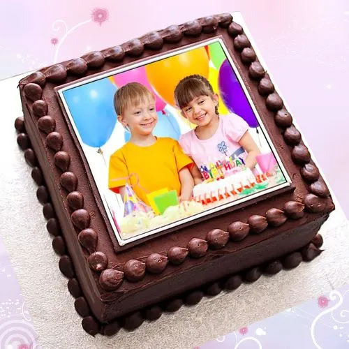 Surprising Chocolate Photo Cake in Square Shape