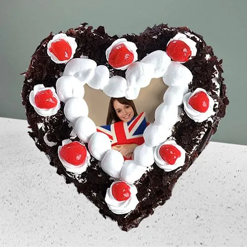 Buy Black Forest Photo Cake in Heart Shape