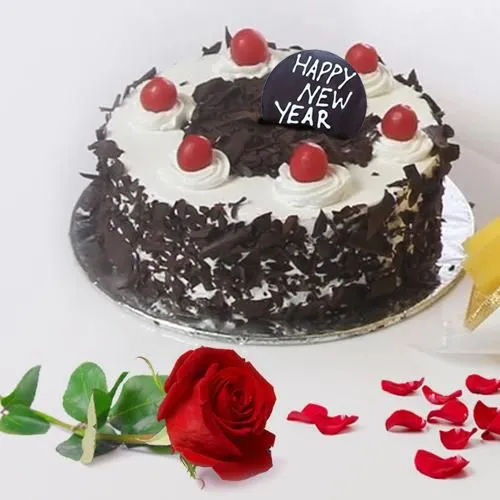 Sumptuous Black Forest Cake N Red Rose