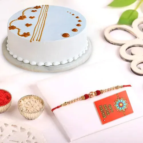 Pamper-of-Pastry 1 Lb Vanilla Cake with Free Rakhi and Roli Tilak Chawal