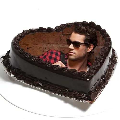 Online Heart Shaped Chocolate Photo Cake