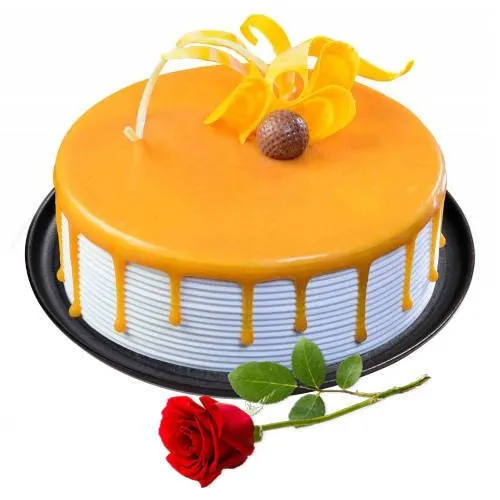 Order Eggless Butter Scotch Cake with Single Rose