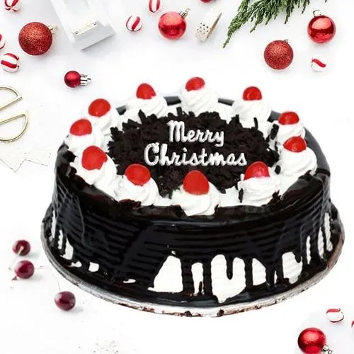 Irresistible Merry Christmas Black Forest Cake